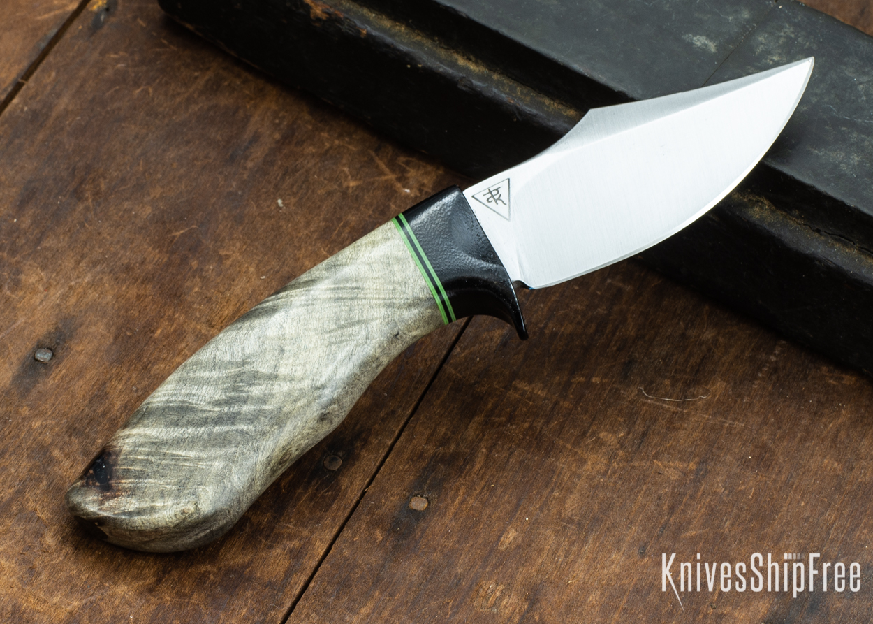 Dark Timber Knives: Dark Knight Skinner AEBL - Buckeye Burl - Black Guard - Grn/Blk/Grn Spacer - 121812
