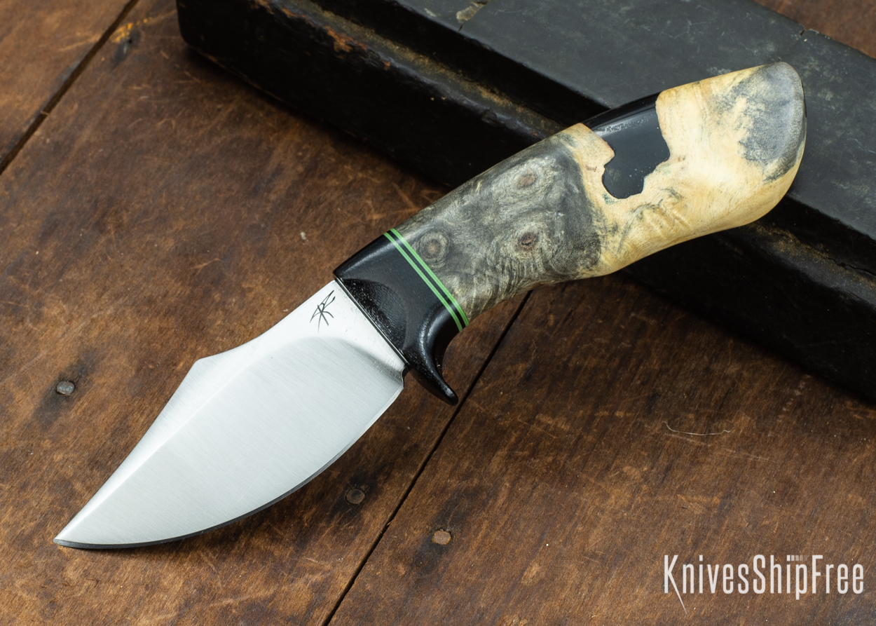 Dark Timber Knives: Dark Knight Skinner AEBL - Buckeye Burl - Black Guard - Grn/Blk/Grn Spacer - 121813