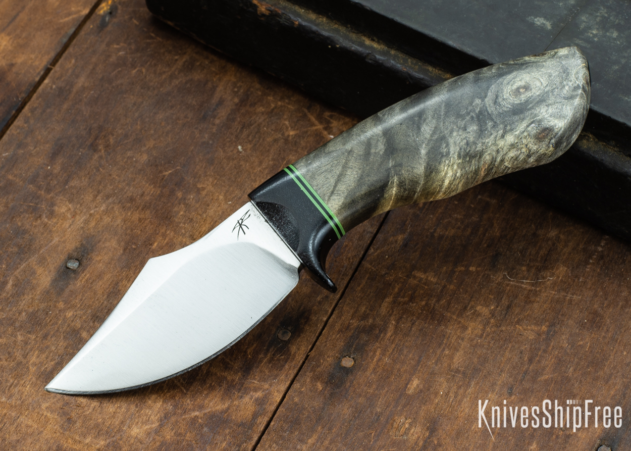 Dark Timber Knives: Dark Knight Skinner AEBL - Buckeye Burl - Black Guard - Grn/Blk/Grn Spacer - 121814