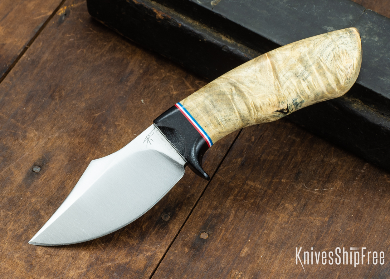 Dark Timber Knives: Dark Knight Skinner AEBL - Buckeye Burl - Black Guard - Red/Wht/Blue Spacer - 121815
