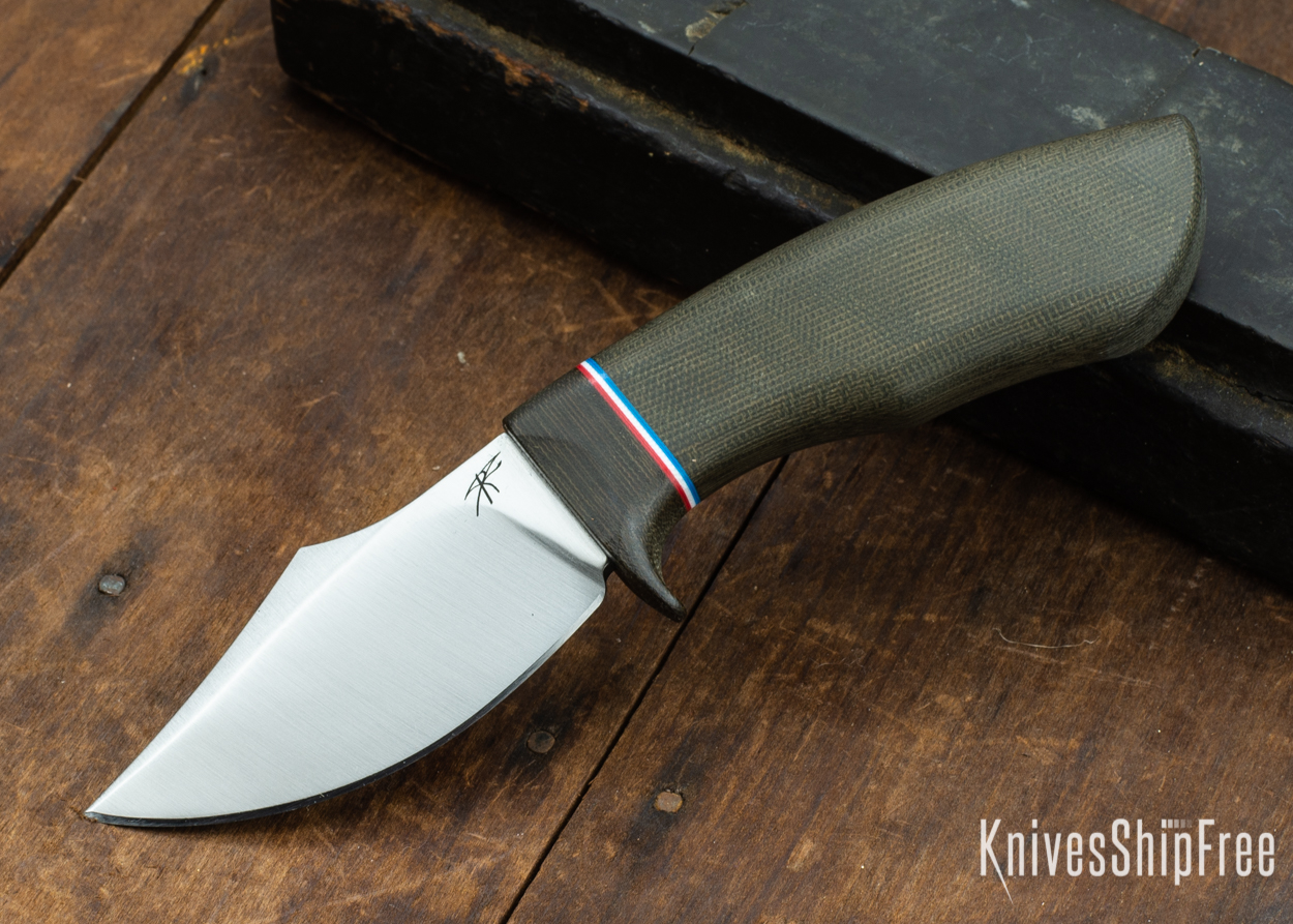 Dark Timber Knives: Dark Knight Skinner AEBL - Green Micarta - Green Guard - Red/Wht/Blue Spacer