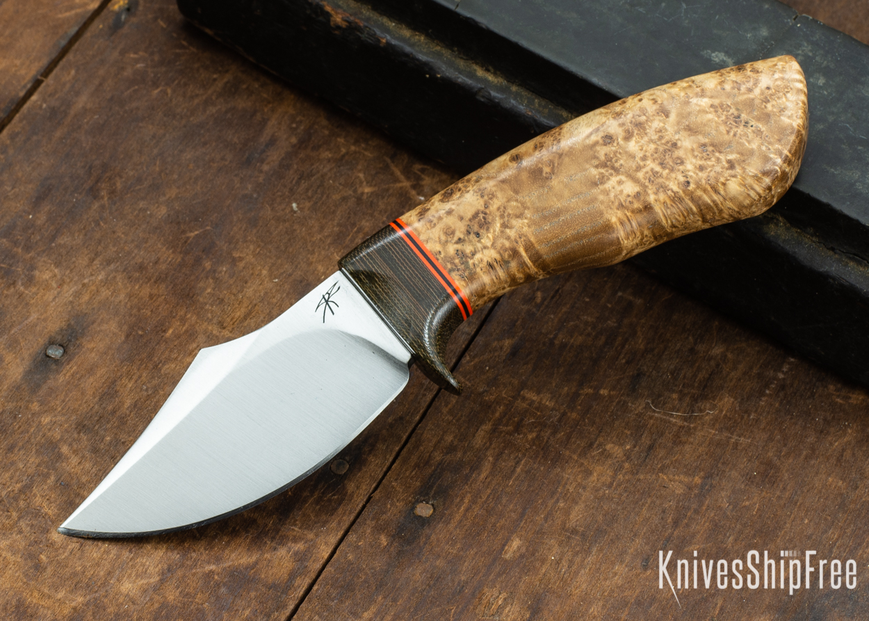 Dark Timber Knives: Dark Knight Skinner AEBL - Black Ash Burl - Green Guard - Org/Blk/Org Spacer - 121850