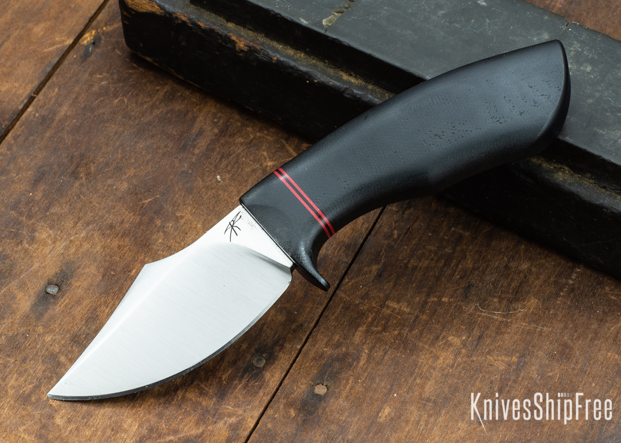 Dark Timber Knives: Dark Knight Skinner AEBL - Black Micarta - Black Guard - Red/Blk/Red Spacer