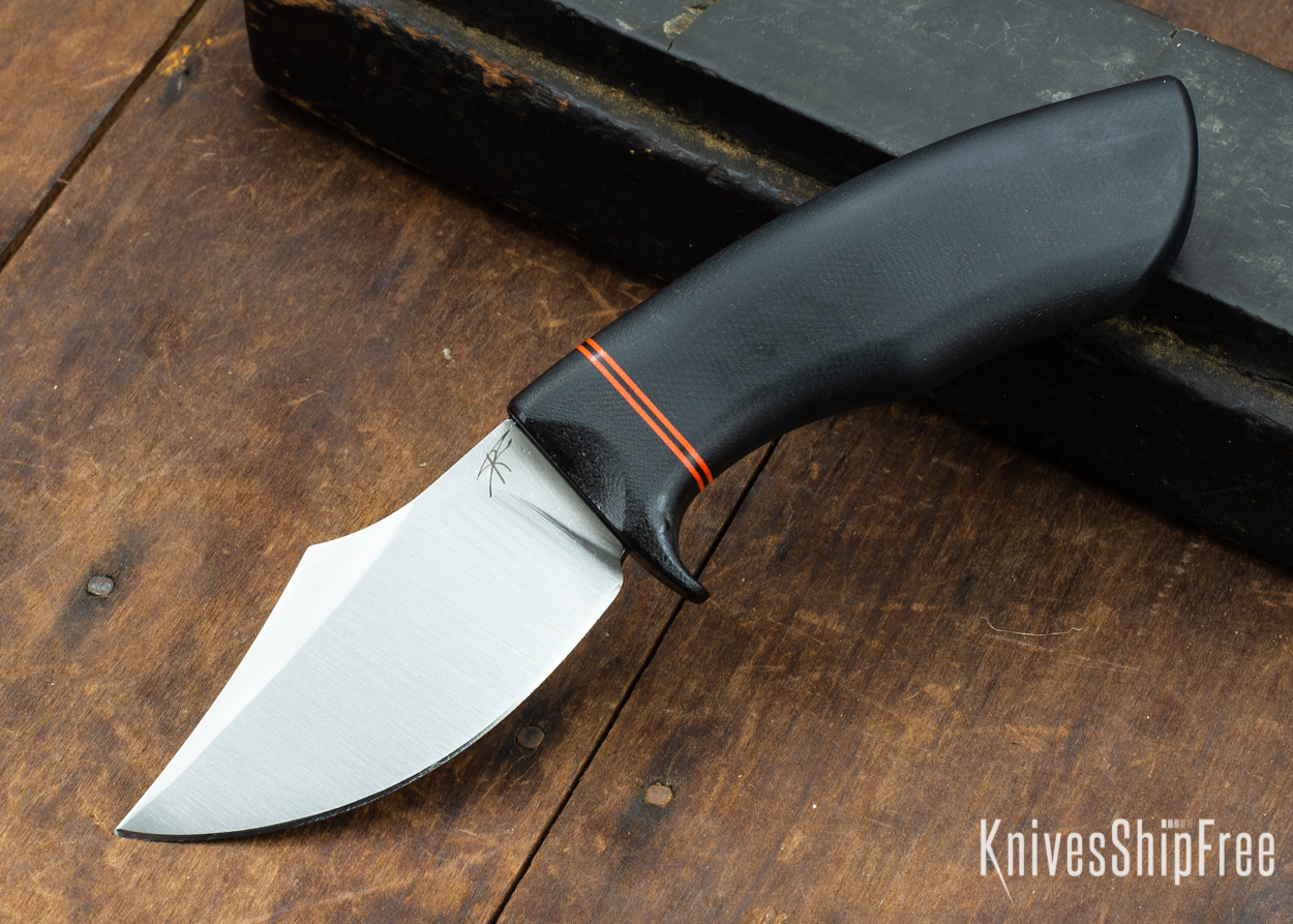 Dark Timber Knives: Dark Knight Skinner AEBL - Black Micarta - Black Guard - Org/Blk/Org Spacer