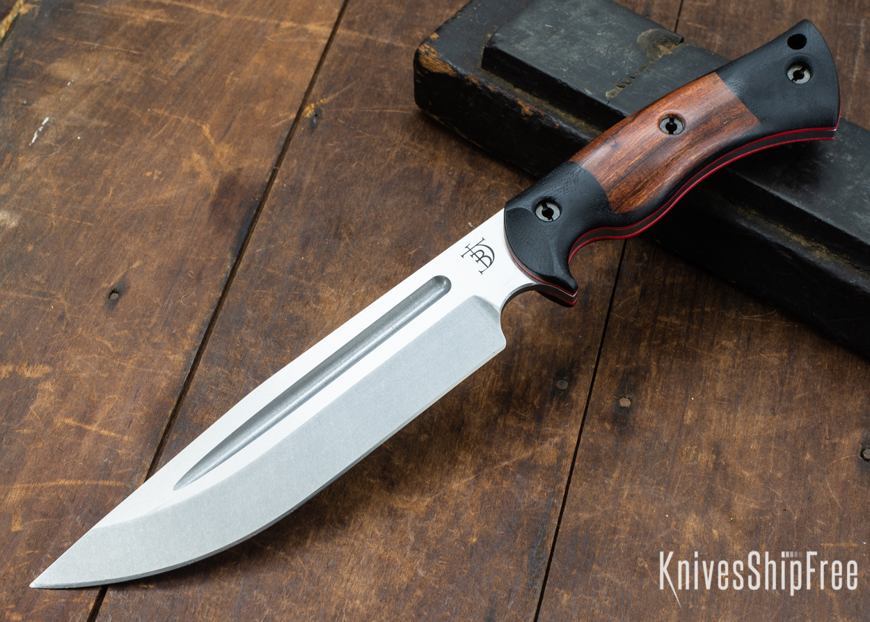 Dark Timber Knives: Honey Badger 3V - Black Micarta - Desert Ironwood - Red Liners - Tumbled - 121637