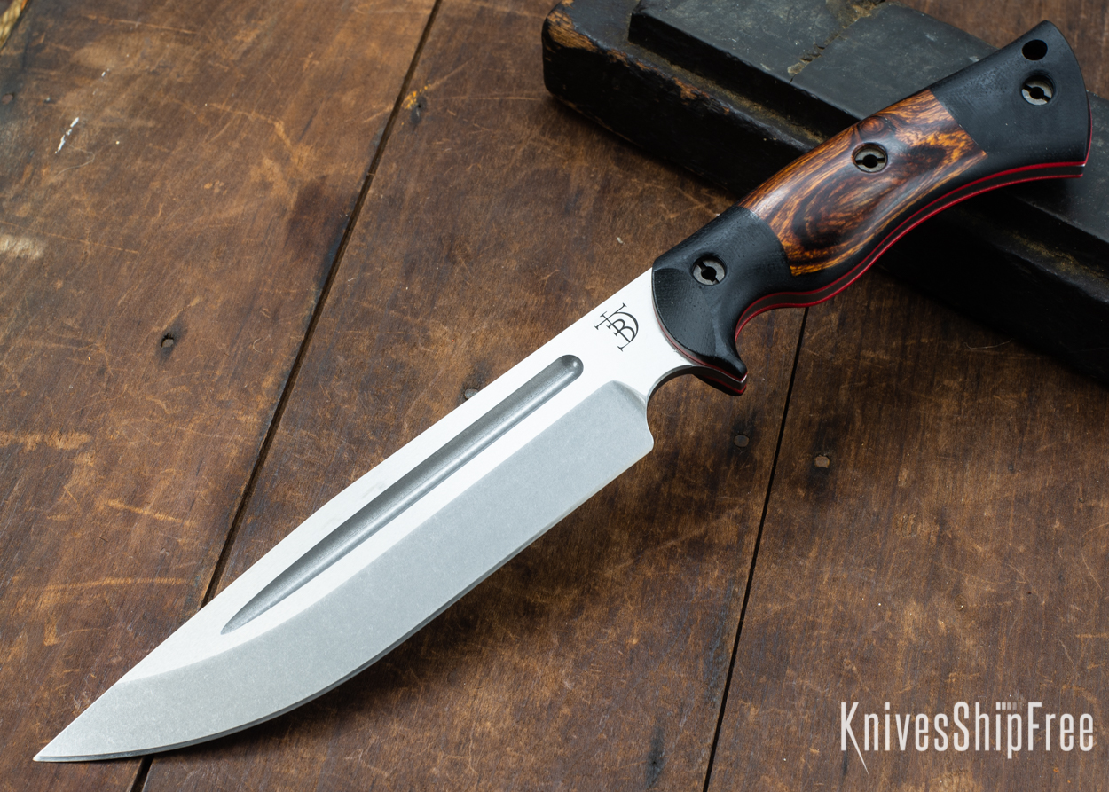 Dark Timber Knives: Honey Badger 3V - Black Micarta - Desert Ironwood - Red Liners - Tumbled - 121638