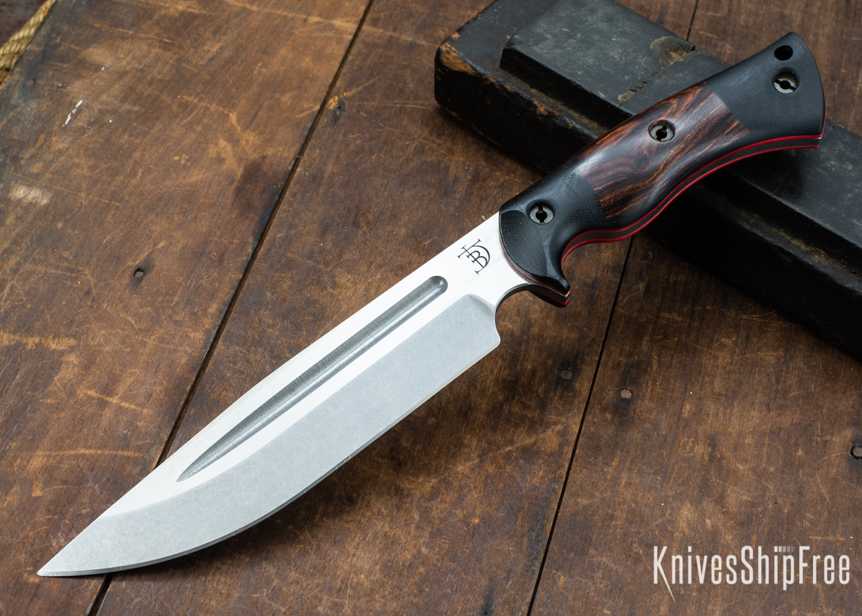 Dark Timber Knives: Honey Badger 3V - Black Micarta - Desert Ironwood - Red Liners - Tumbled - 121639