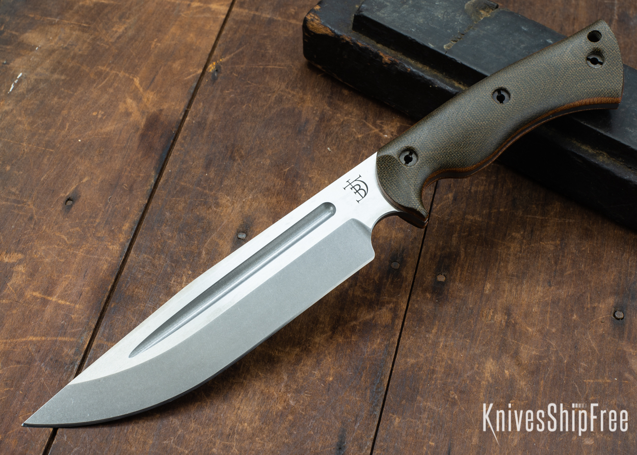 Dark Timber Knives: Honey Badger 3V - Green Micarta - Natural Liners - Tumbled