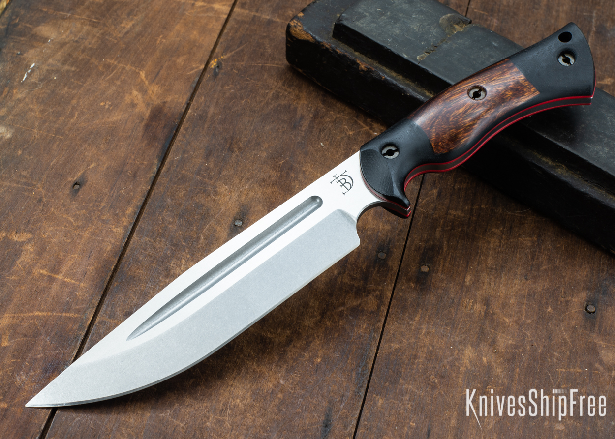 Dark Timber Knives: Honey Badger 3V - Black Micarta - Desert Ironwood - Red Liners - Tumbled - 121640