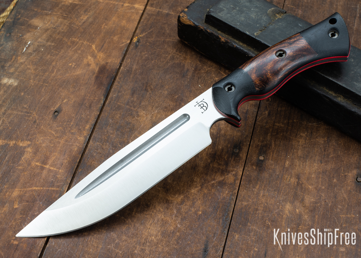 Dark Timber Knives: Honey Badger 3V - Black Micarta - Desert Ironwood - Red Liners - Satin - 121641