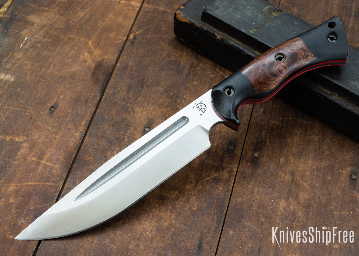 Dark Timber Knives: Honey Badger 3V - Black Micarta - Desert Ironwood - Red Liners - Satin - 121642