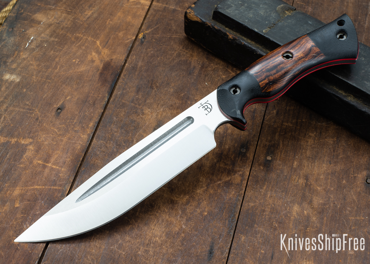 Dark Timber Knives: Honey Badger 3V - Black Micarta - Desert Ironwood - Red Liners - Satin - 121643