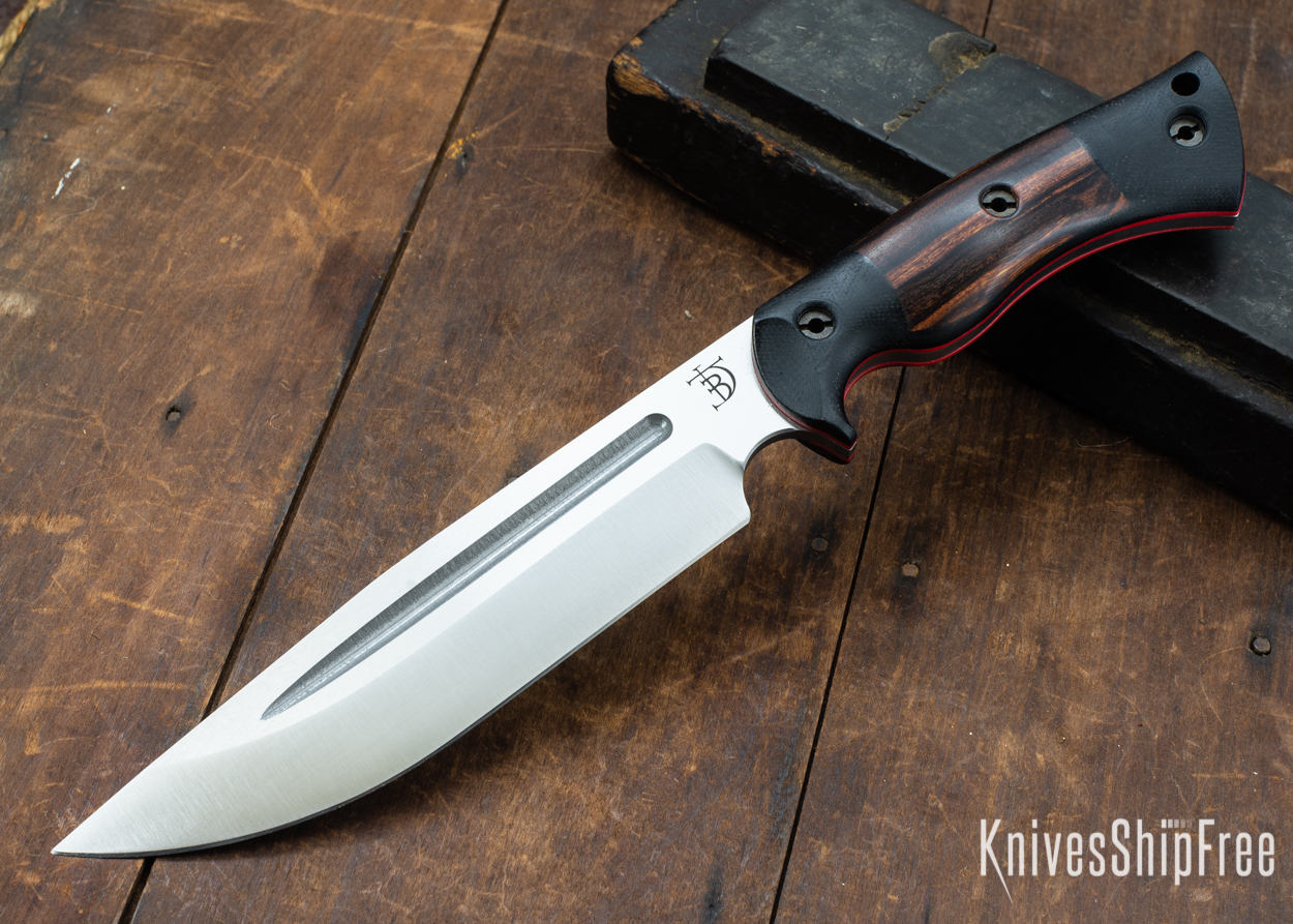 Dark Timber Knives: Honey Badger 3V - Black Micarta - Desert Ironwood - Red Liners - Satin - 121644