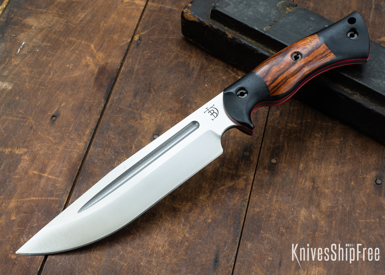 Dark Timber Knives: Honey Badger 3V - Black Micarta - Desert Ironwood - Red Liners - Satin - 121645