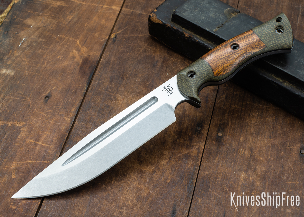 Dark Timber Knives: Honey Badger 3V - Green Micarta - Desert Ironwood - Black Liners - Tumbled - 121646