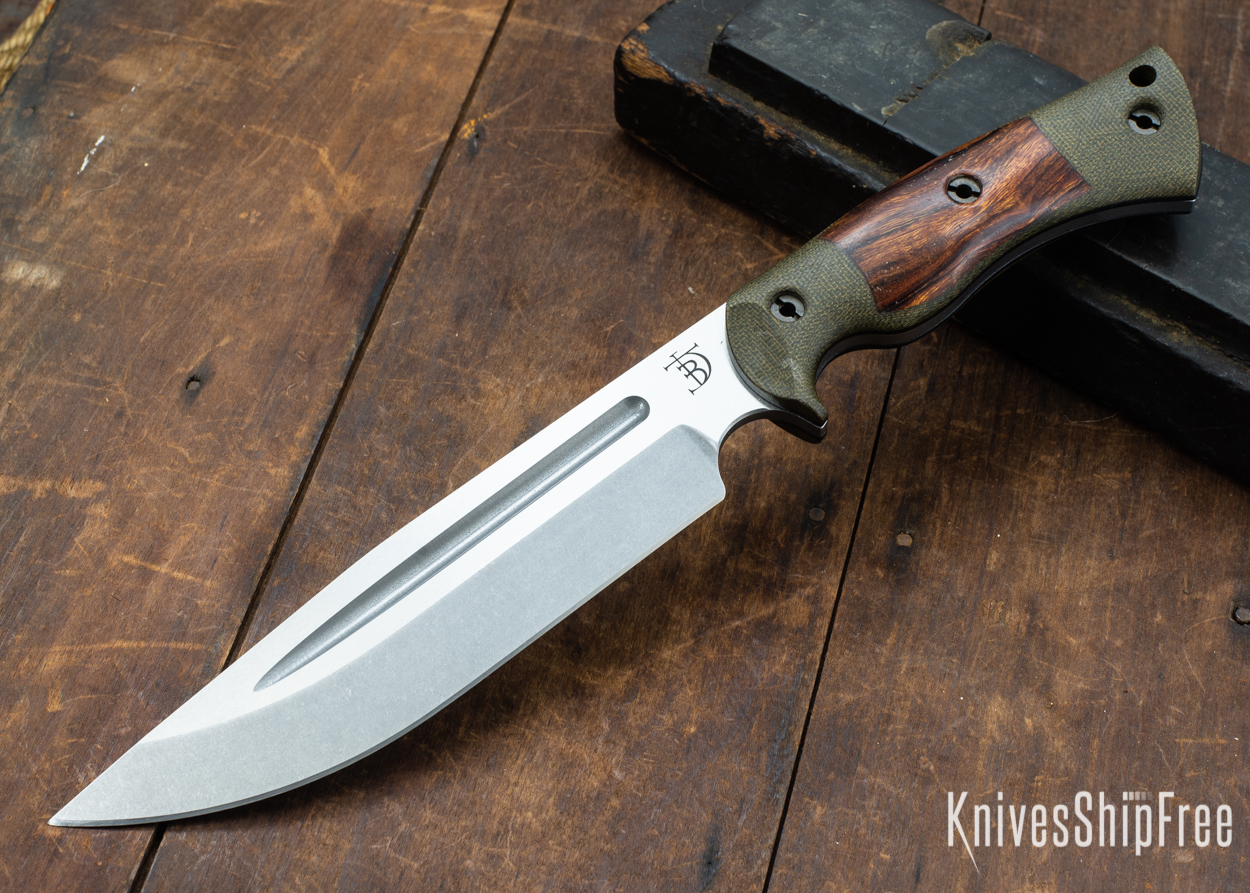 Dark Timber Knives: Honey Badger 3V - Green Micarta - Desert Ironwood - Black Liners - Tumbled - 121647