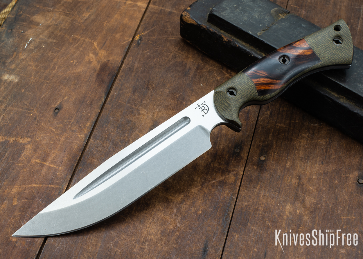 Dark Timber Knives: Honey Badger 3V - Green Micarta - Desert Ironwood - Black Liners - Tumbled - 121648