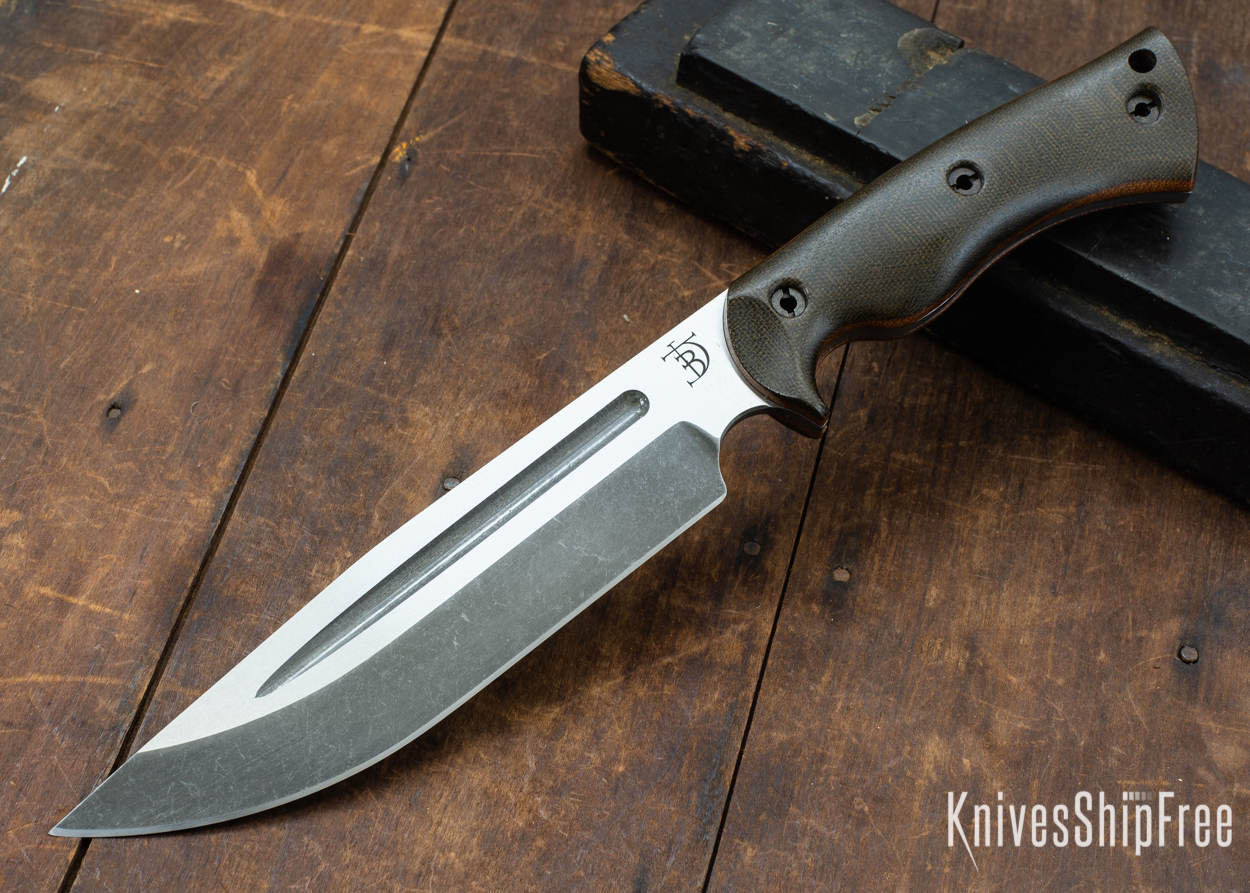 Dark Timber Knives: Honey Badger 3V - Green Micarta - Natural Liners - Acid Washed