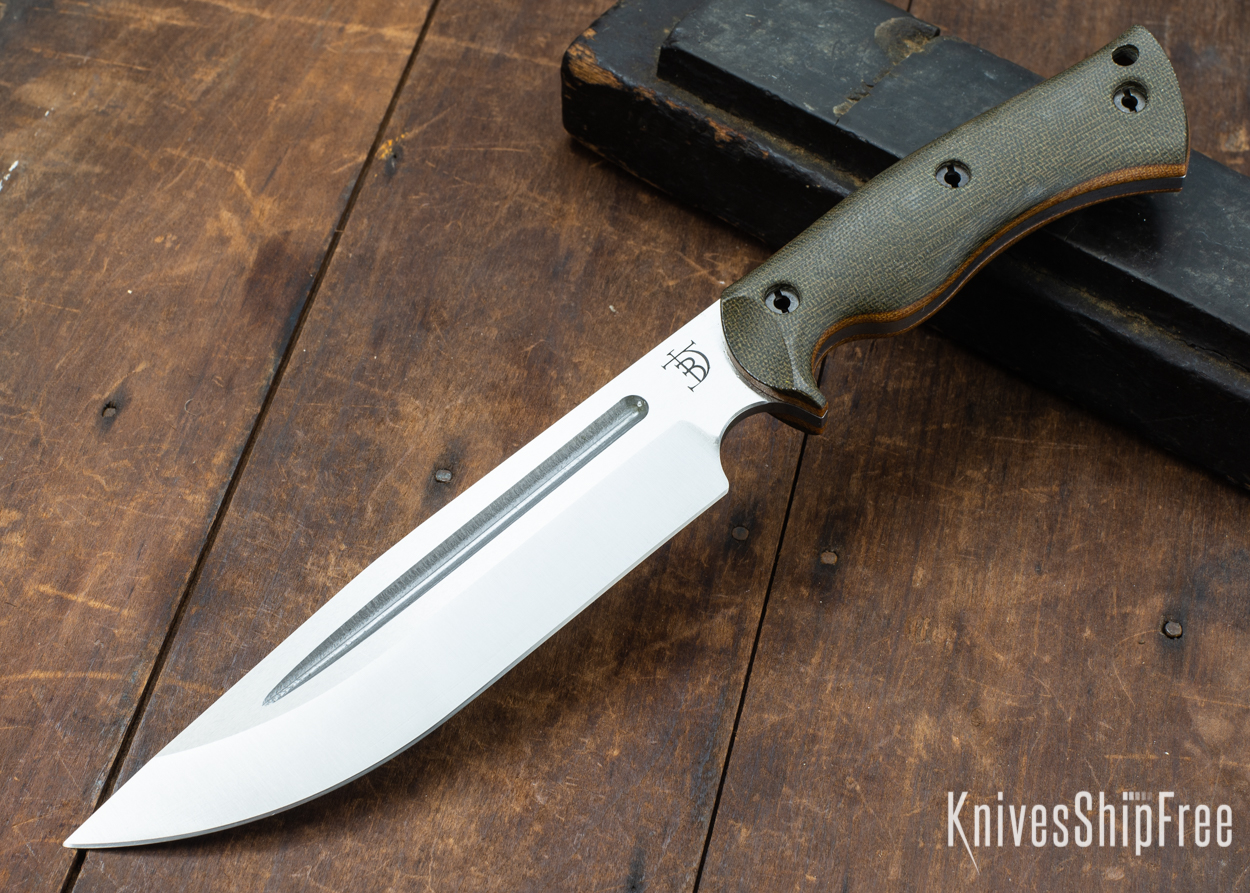 Dark Timber Knives: Honey Badger 3V - Green Micarta - Natural Liners - Satin