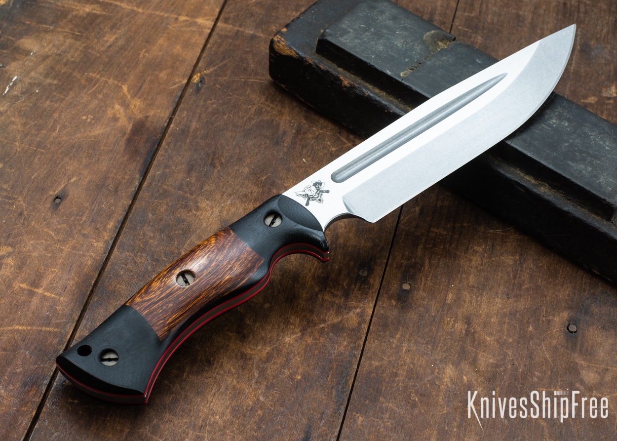 Dark Timber Knives: Honey Badger 3V - Black Micarta - Desert Ironwood - Red Liners - Tumbled - 121640