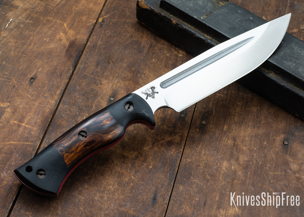 Dark Timber Knives: Honey Badger 3V - Black Micarta - Desert Ironwood - Red Liners - Satin - 121641