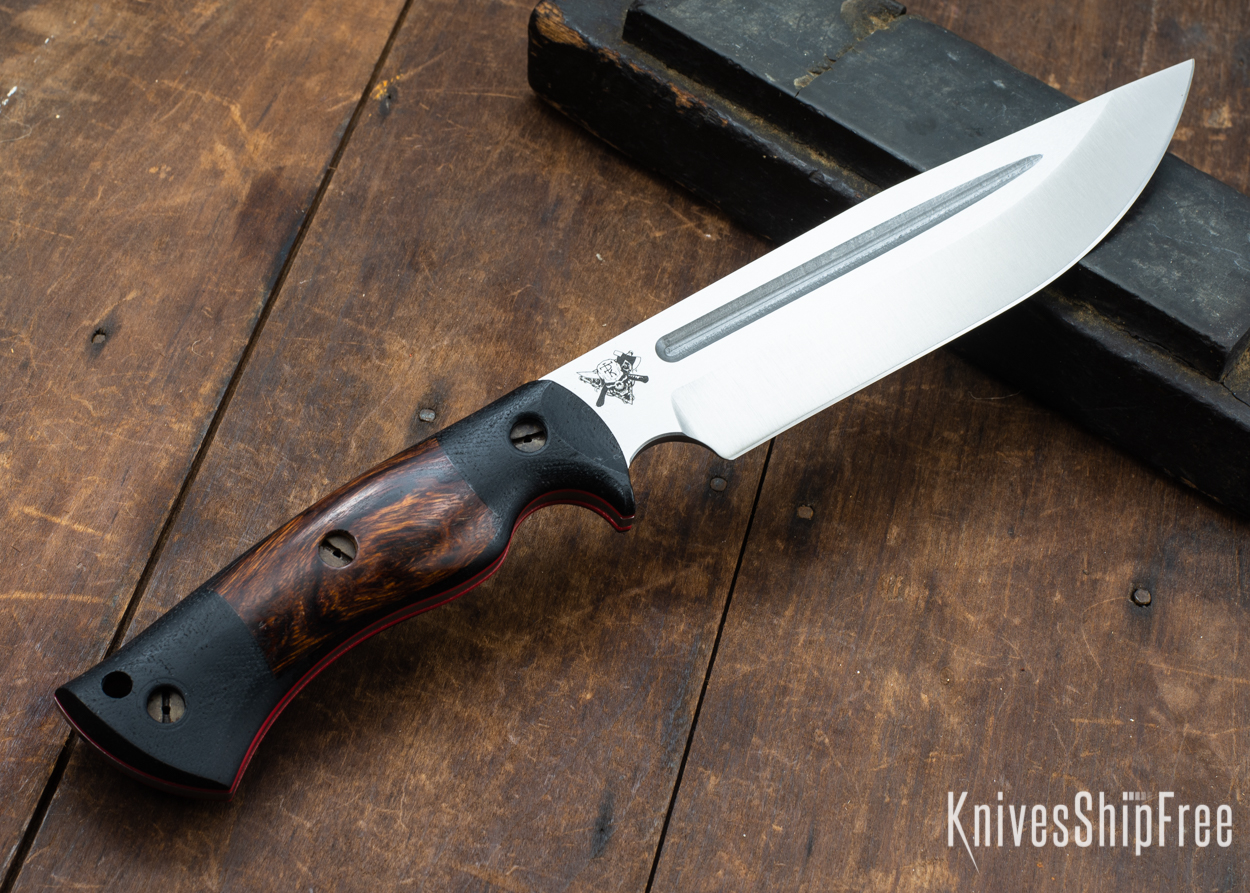 Dark Timber Knives: Honey Badger 3V - Black Micarta - Desert Ironwood - Red Liners - Satin - 121642