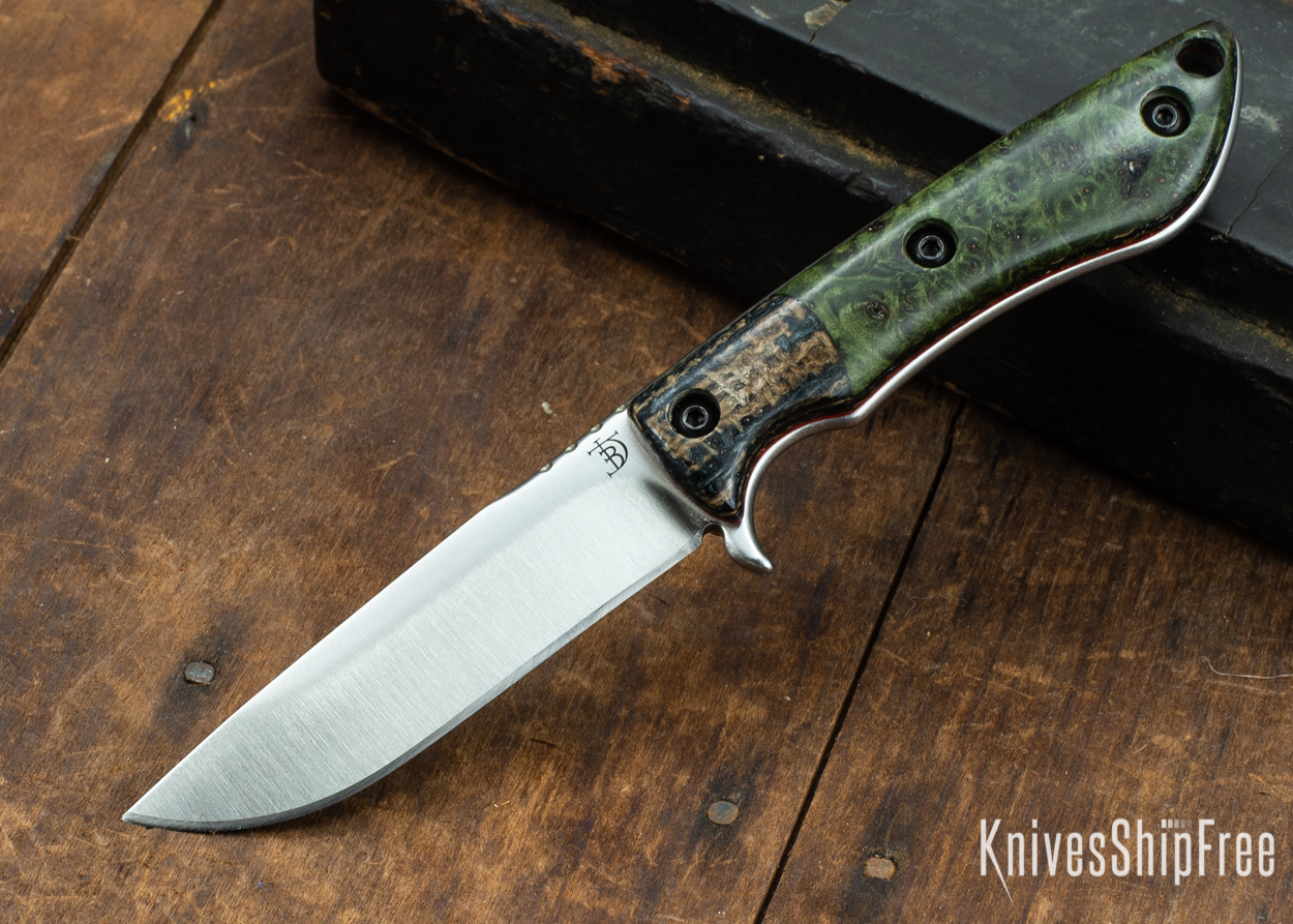 Dark Timber Knives: Tavi AEBL - Black & Tan ShadeTree Micarta - Green Maple Burl - Red Liners - Satin - 121813