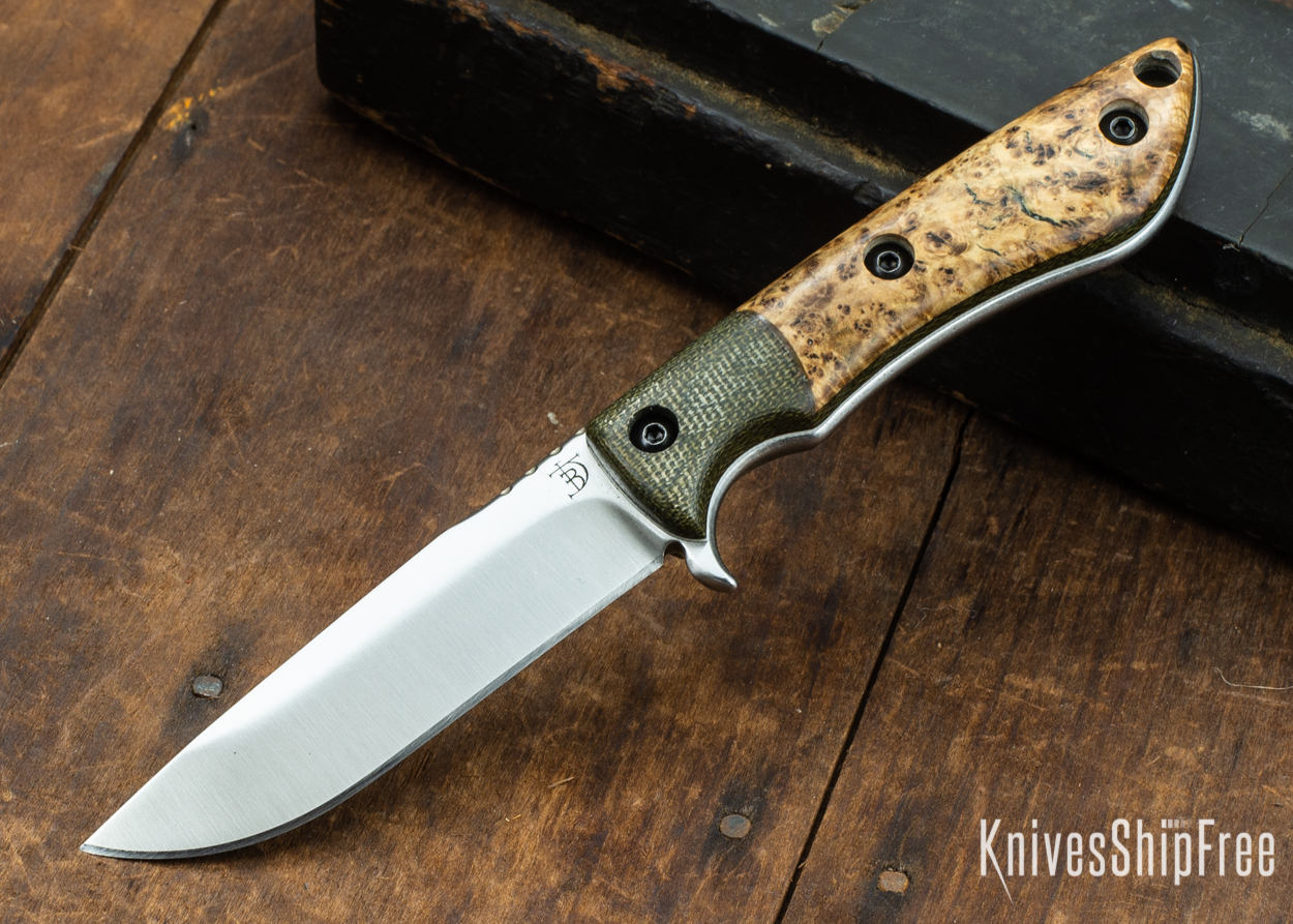 Dark Timber Knives: Tavi AEBL - Green Micarta - Black Ash Burl - White Liners - Satin - 121818