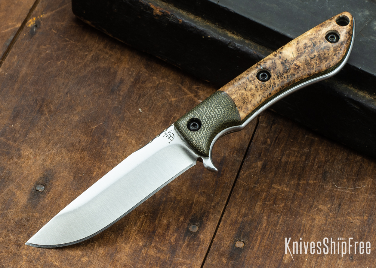 Dark Timber Knives: Tavi AEBL - Green Micarta - Black Ash Burl - White Liners - Satin - 121819