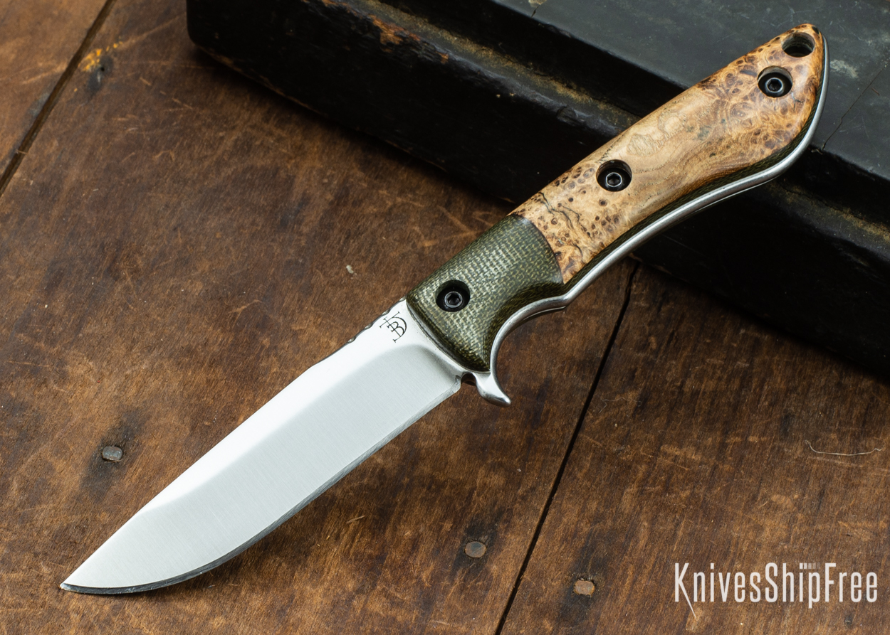 Dark Timber Knives: Tavi AEBL - Green Micarta - Black Ash Burl - White Liners - Satin - 121822