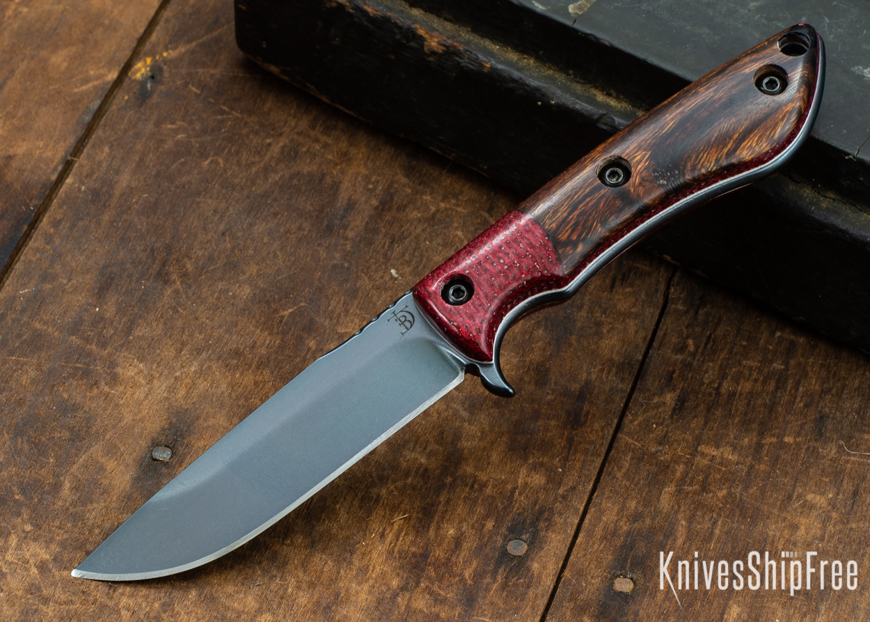 Dark Timber Knives: Tavi AEBL - Desert Ironwood - Red ShadeTree Micarta - White Liners - TLAIN Coating - 121823