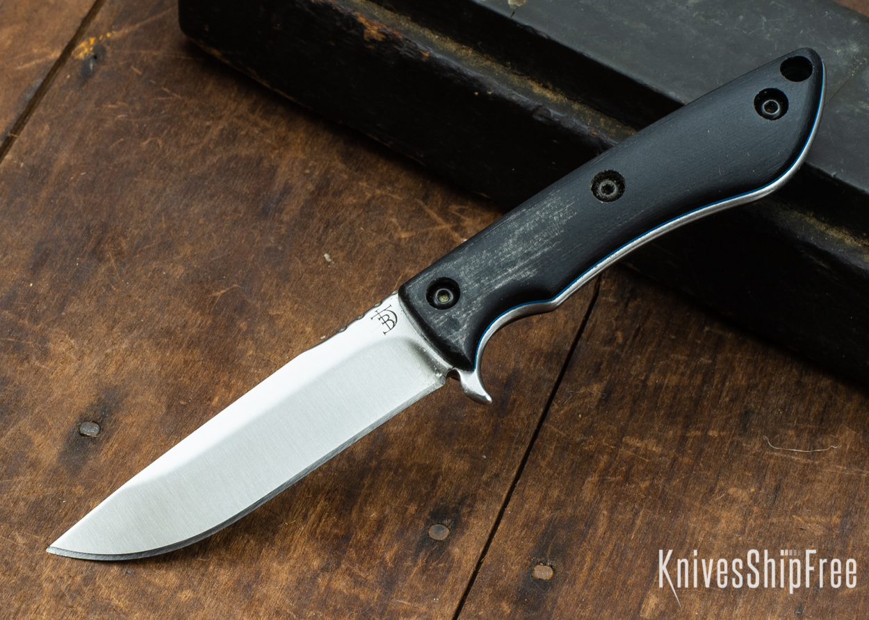 Dark Timber Knives: Tavi AEBL - Black Micarta - Blue Liners - Satin