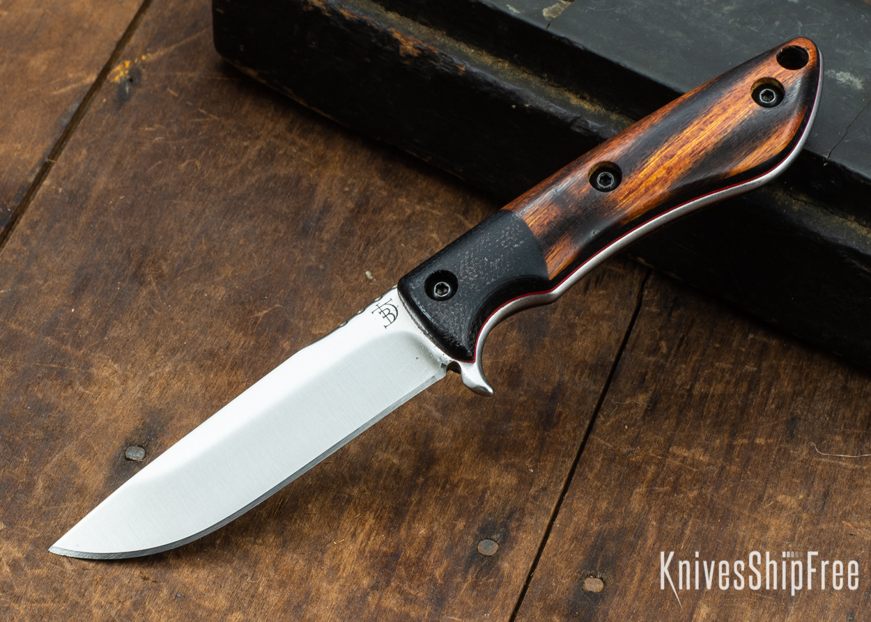 Dark Timber Knives: Tavi AEBL - Black Micarta - Desert Ironwood - Red Liners - Satin - 121804