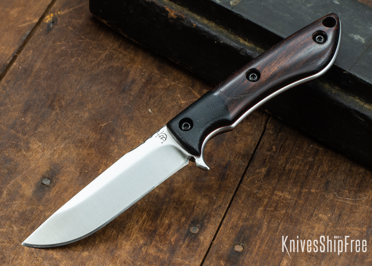 Dark Timber Knives: Tavi AEBL - Black Micarta - Desert Ironwood - Red Liners - Satin - 121805