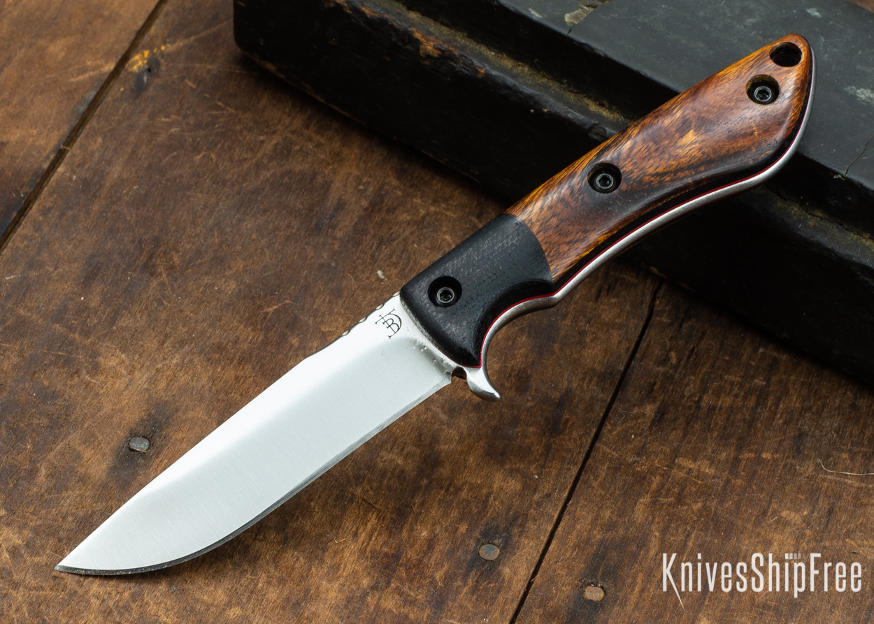 Dark Timber Knives: Tavi AEBL - Black Micarta - Desert Ironwood - Red Liners - Satin - 121807