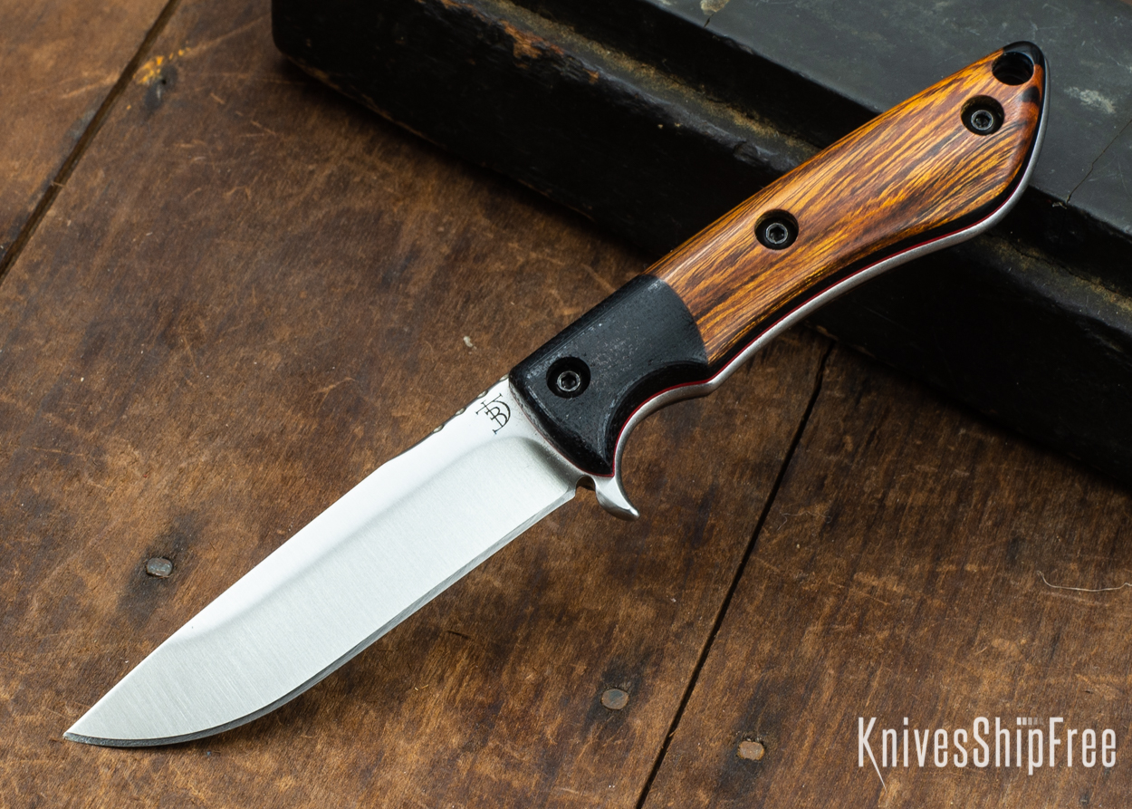 Dark Timber Knives: Tavi AEBL - Black Micarta - Desert Ironwood - Red Liners - Satin - 121808