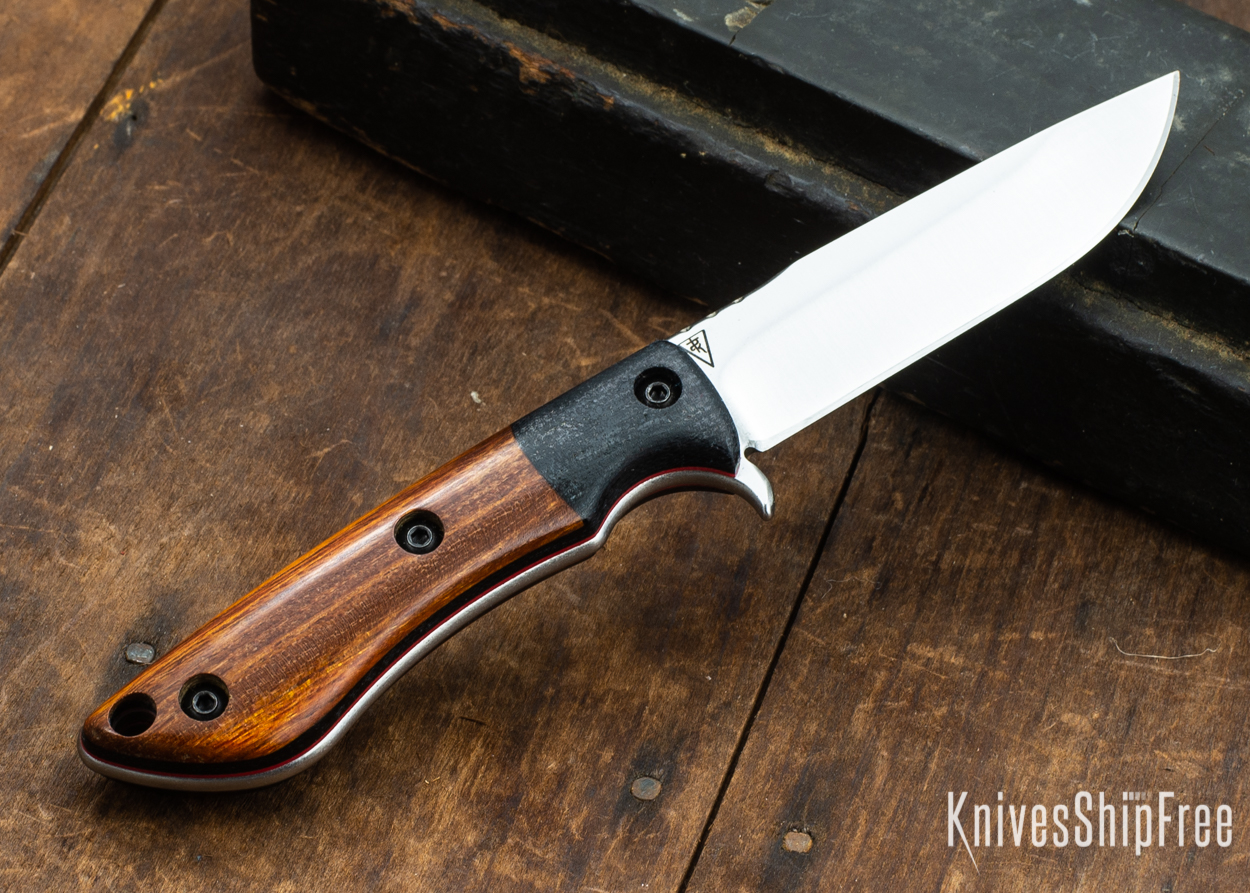 Dark Timber Knives: Tavi AEBL - Black Micarta - Desert Ironwood - Red Liners - Satin - 121810