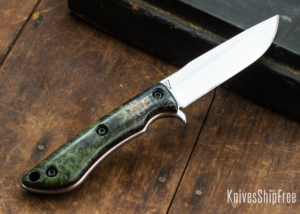 Dark Timber Knives: Tavi AEBL - Black & Tan ShadeTree Micarta - Green Maple Burl - Red Liners - Satin - 121813