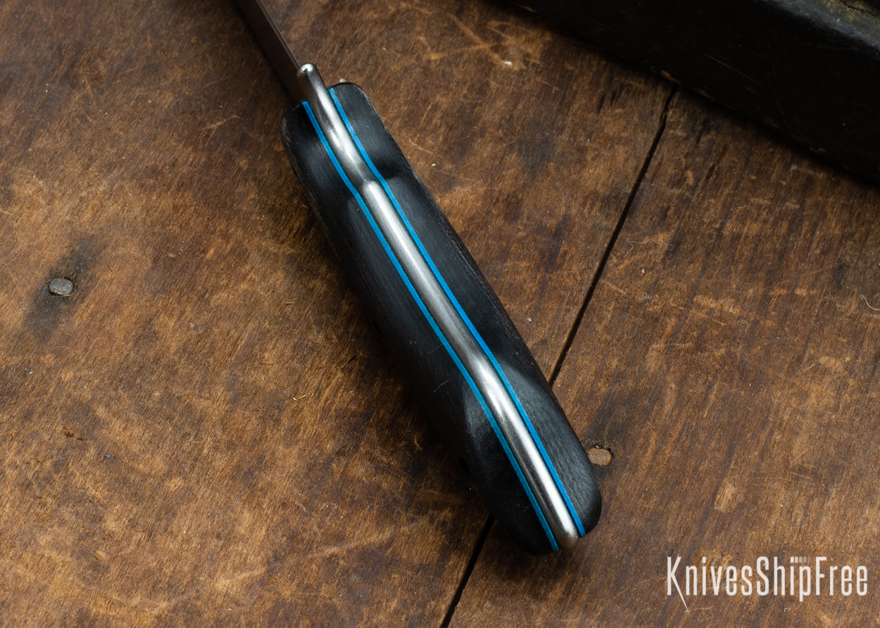 Dark Timber Knives: Tavi AEBL - Black Micarta - Blue Liners - Satin