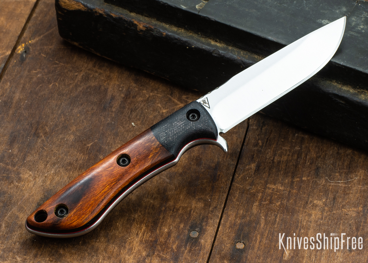 Dark Timber Knives: Tavi AEBL - Black Micarta - Desert Ironwood - Red Liners - Satin - 121804