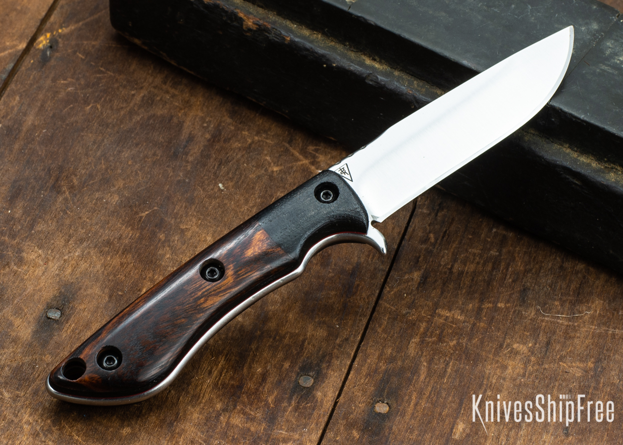 Dark Timber Knives: Tavi AEBL - Black Micarta - Desert Ironwood - Red Liners - Satin - 121805