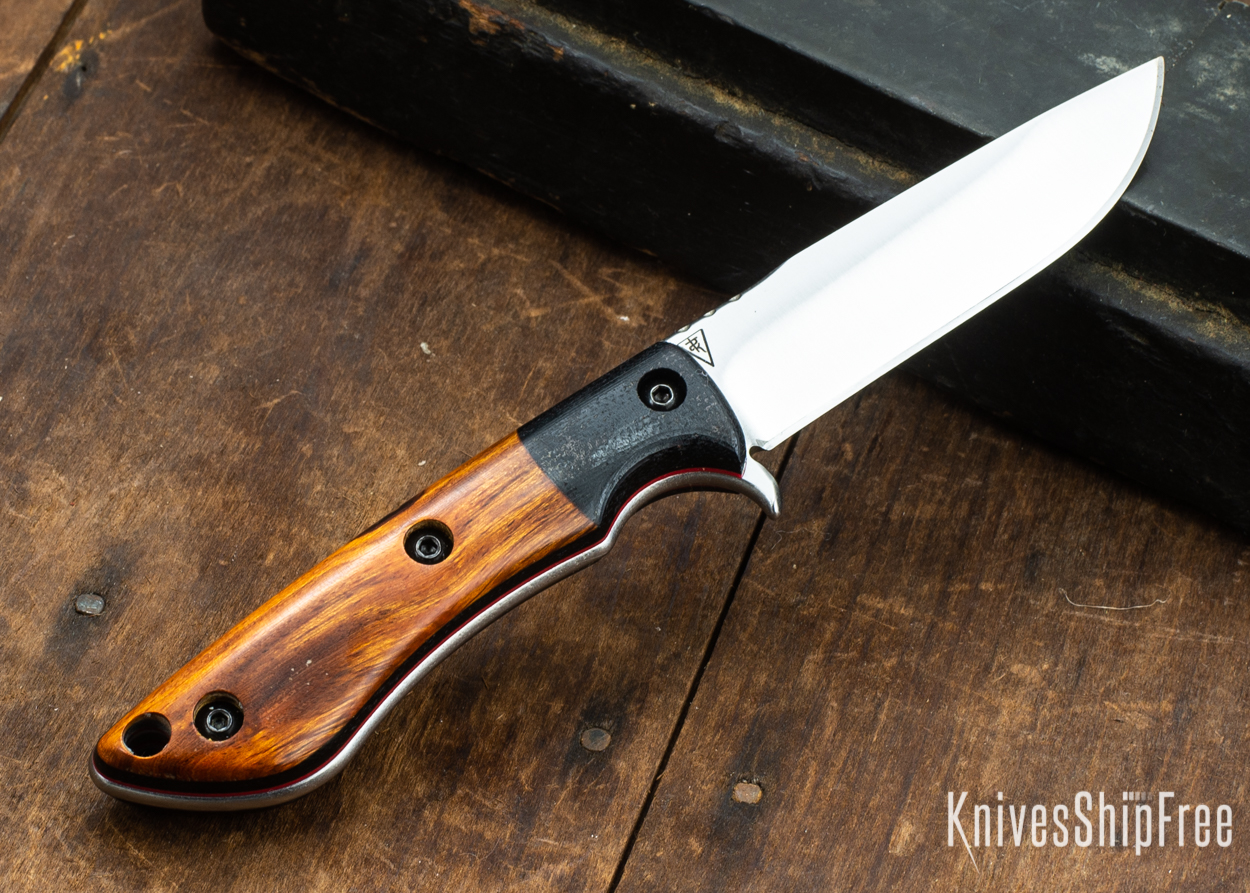 Dark Timber Knives: Tavi AEBL - Black Micarta - Desert Ironwood - Red Liners - Satin - 121806