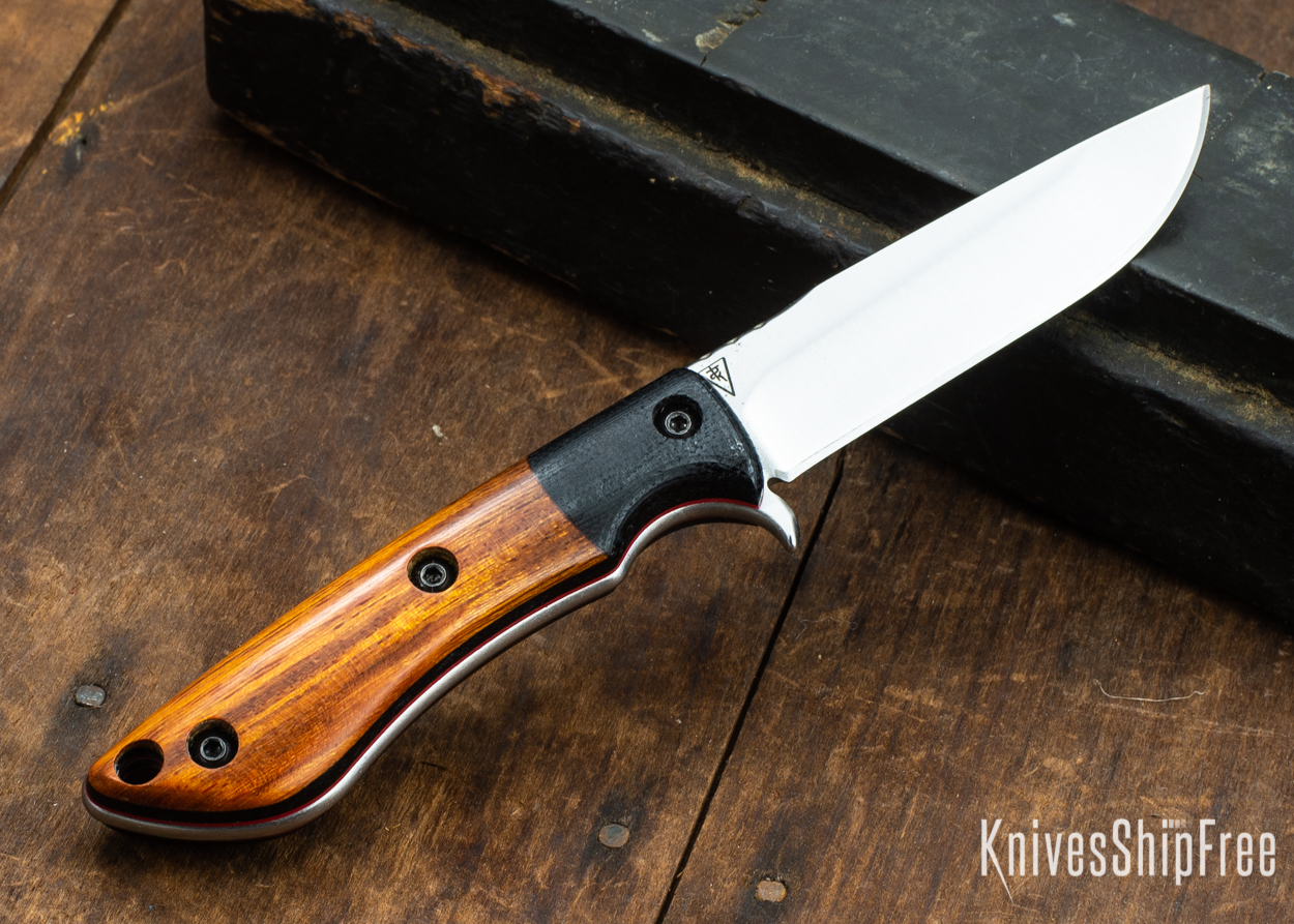 Dark Timber Knives: Tavi AEBL - Black Micarta - Desert Ironwood - Red Liners - Satin - 121808