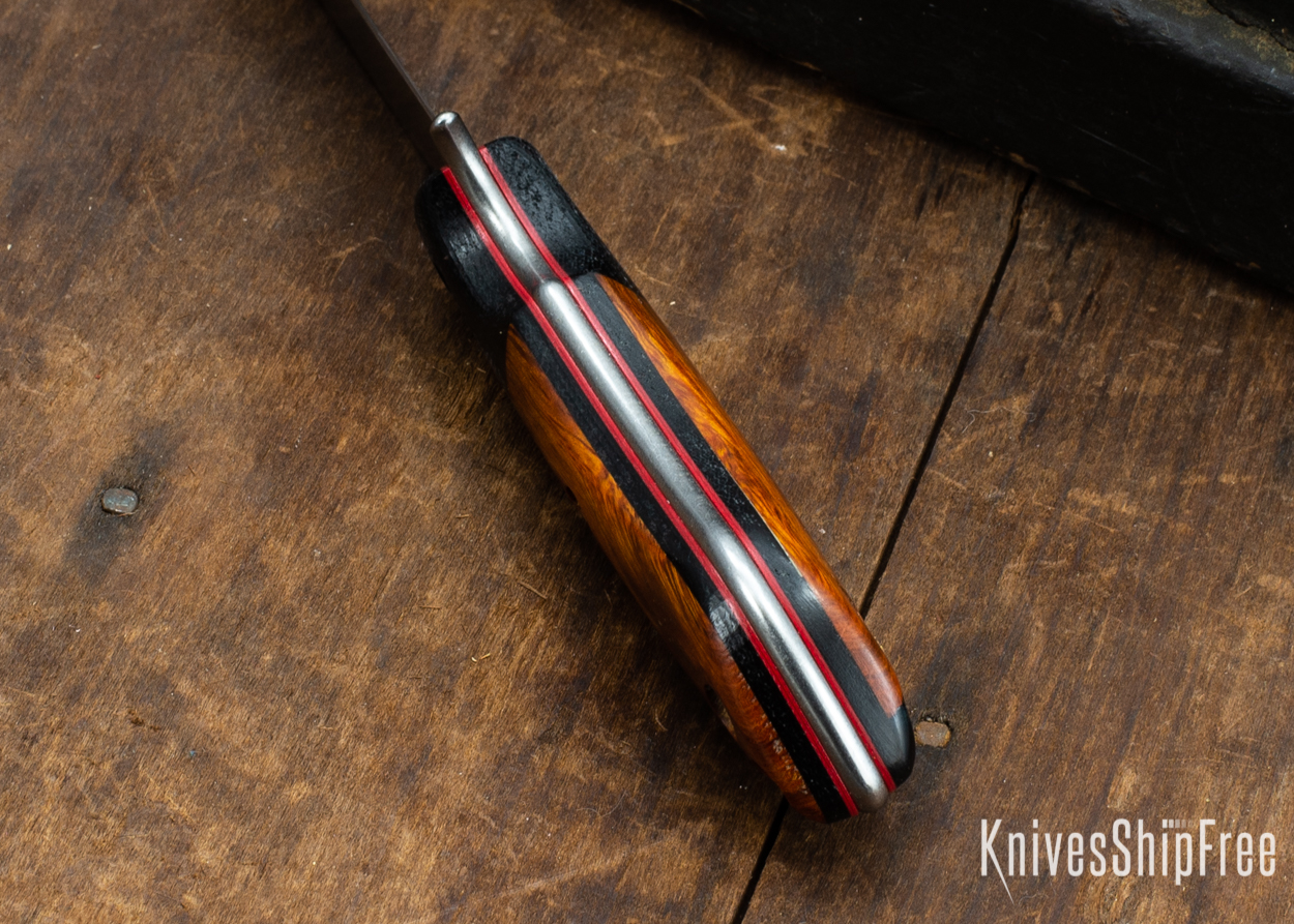 Dark Timber Knives: Tavi AEBL - Black Micarta - Desert Ironwood - Red Liners - Satin - 121806