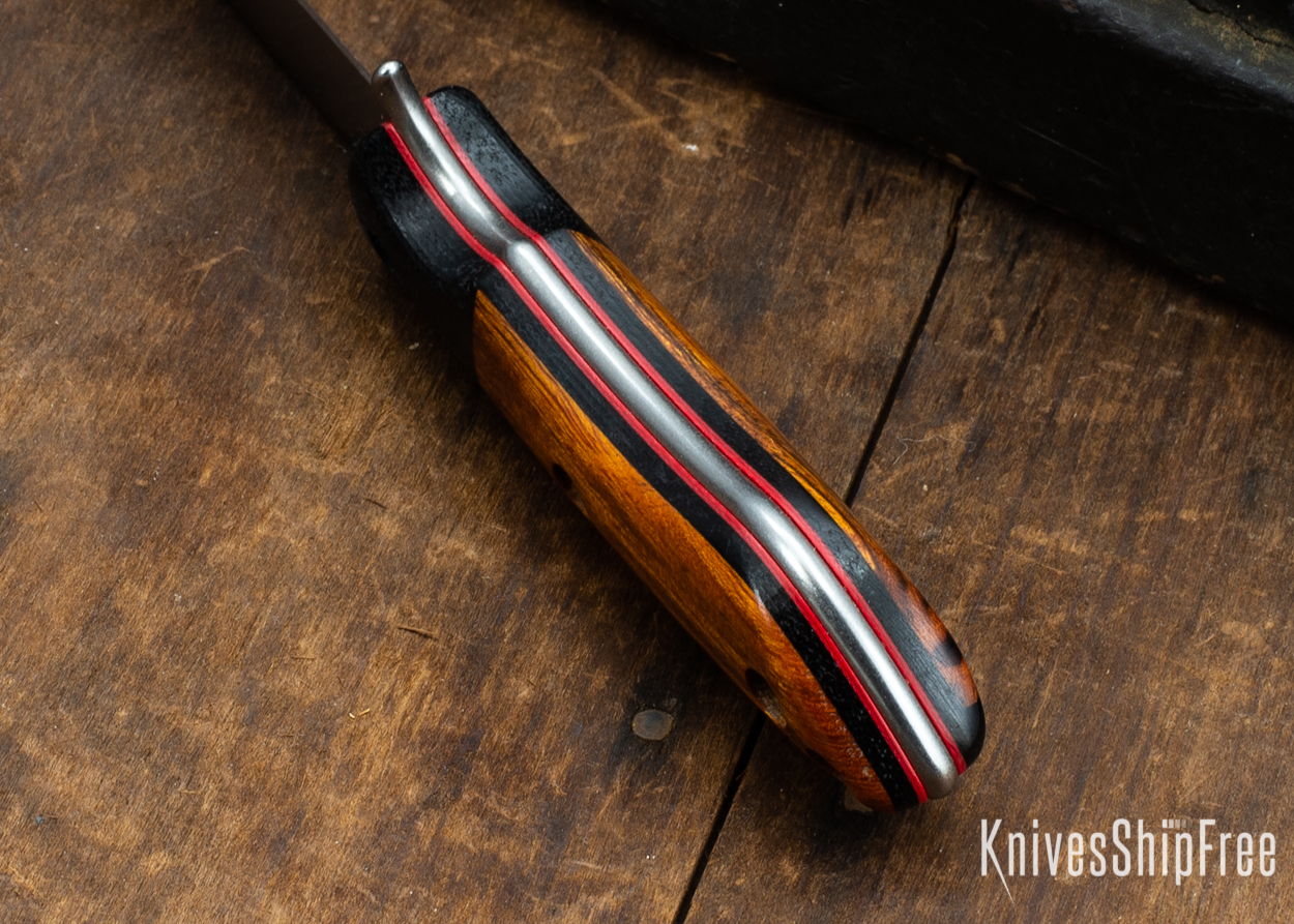 Dark Timber Knives: Tavi AEBL - Black Micarta - Desert Ironwood - Red Liners - Satin - 121808