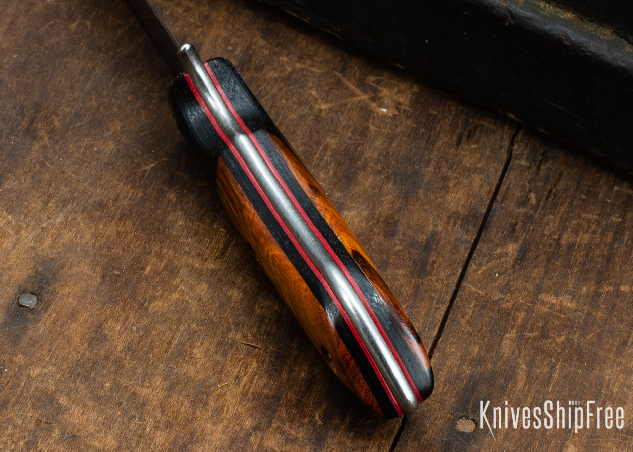Dark Timber Knives: Tavi AEBL - Black Micarta - Desert Ironwood - Red Liners - Satin - 121809
