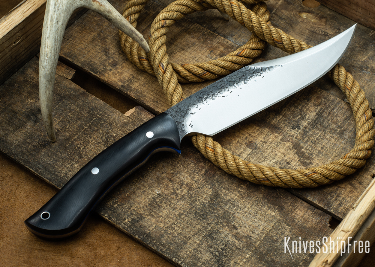 (Back) Black Canvas Micarta - Blue Liners - 112304