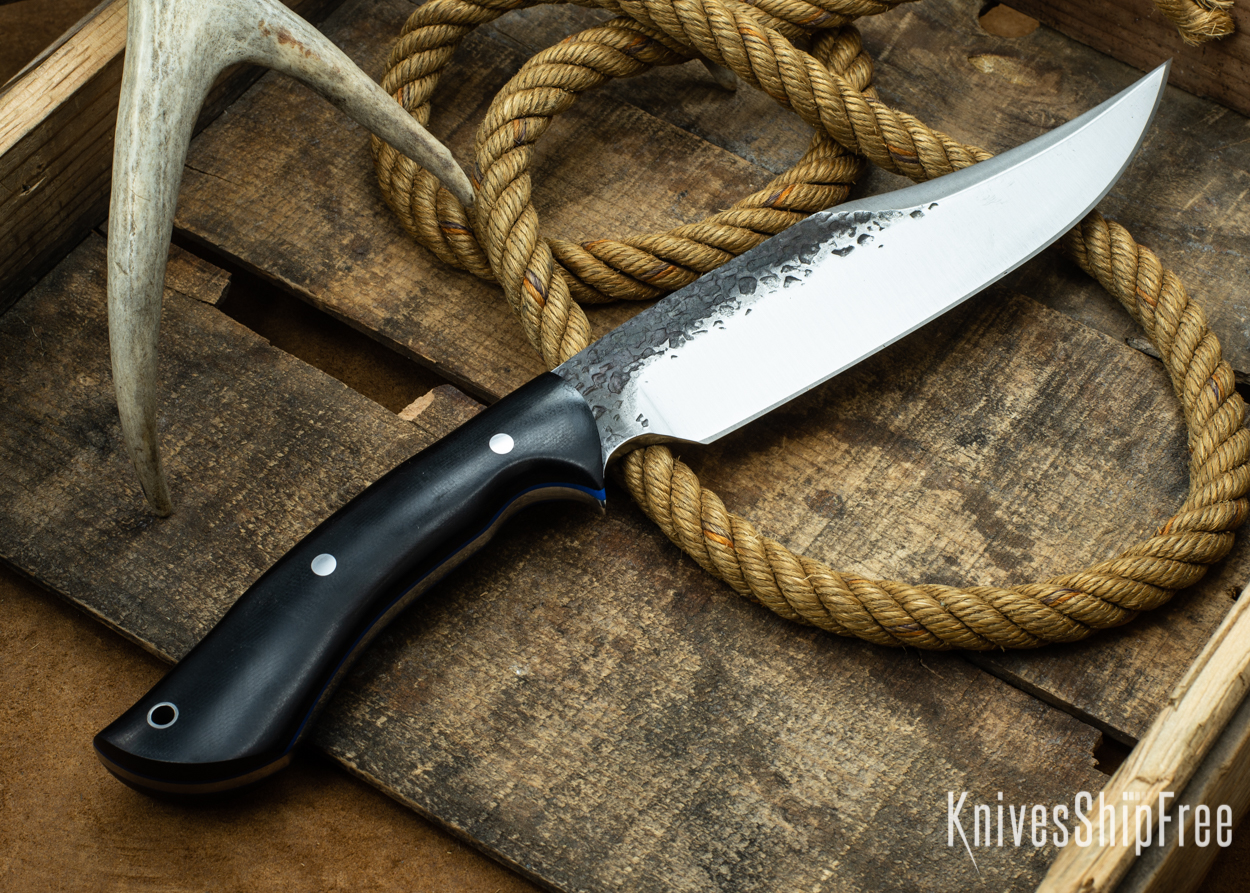 (Back) Black Canvas Micarta - Blue Liners - 112305