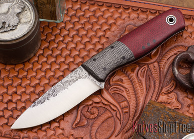 Fiddleback Forge: Bush Hermit - Oreo Burlap Micarta - Ruby Burlap