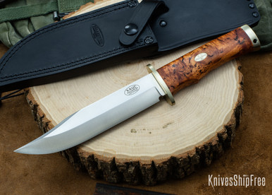 Fallkniven SK1 Jarl Swedish Knife 3.8 3G Blade, Curly Birch Handles,  Leather Sheath - KnifeCenter - SK1L